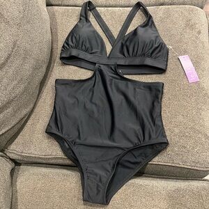 NWT Le Larc Hot Mama One Piece Swimsuit Monokini Sz M Tidepool Blue Cutout